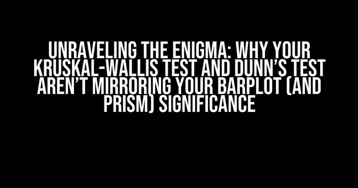 Unraveling the Enigma: Why Your Kruskal-Wallis Test and Dunn’s Test Aren’t Mirroring Your Barplot (and Prism) Significance